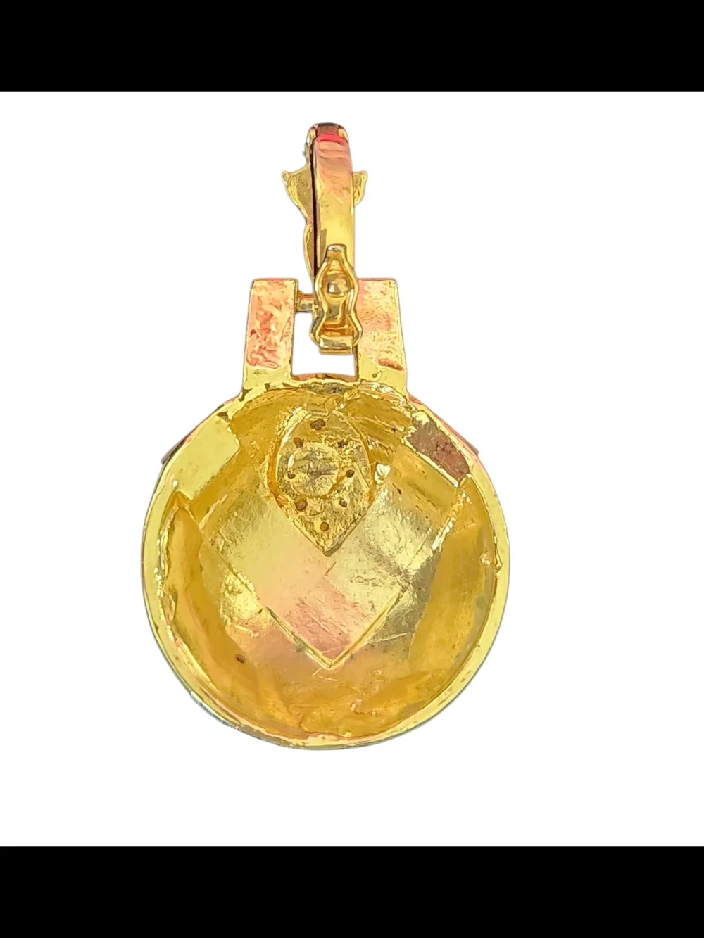 Vintage Crystal Orb Pendant Statement Gold Tone Black Enamel Half-Dome ✨️‎